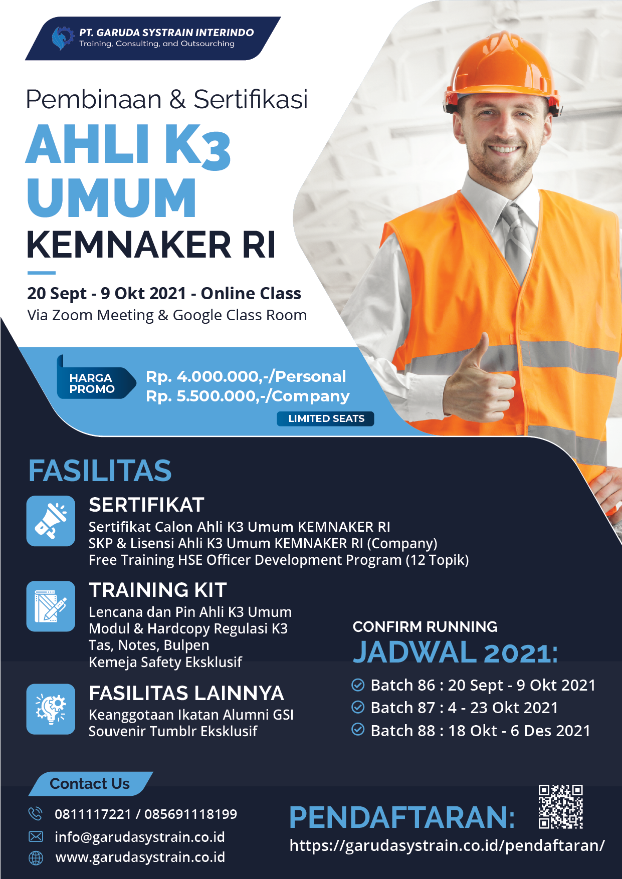Pelatihan/Training Ahli K3 Umum Sertifikasi KEMNAKER RI | Garuda