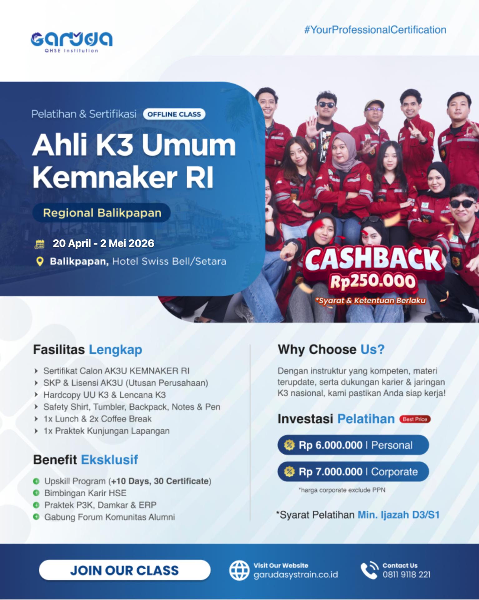 Jadwal Pelatihan Ahli K3 Umum KEMNAKER RI Balikpapan Update 23.02.2026