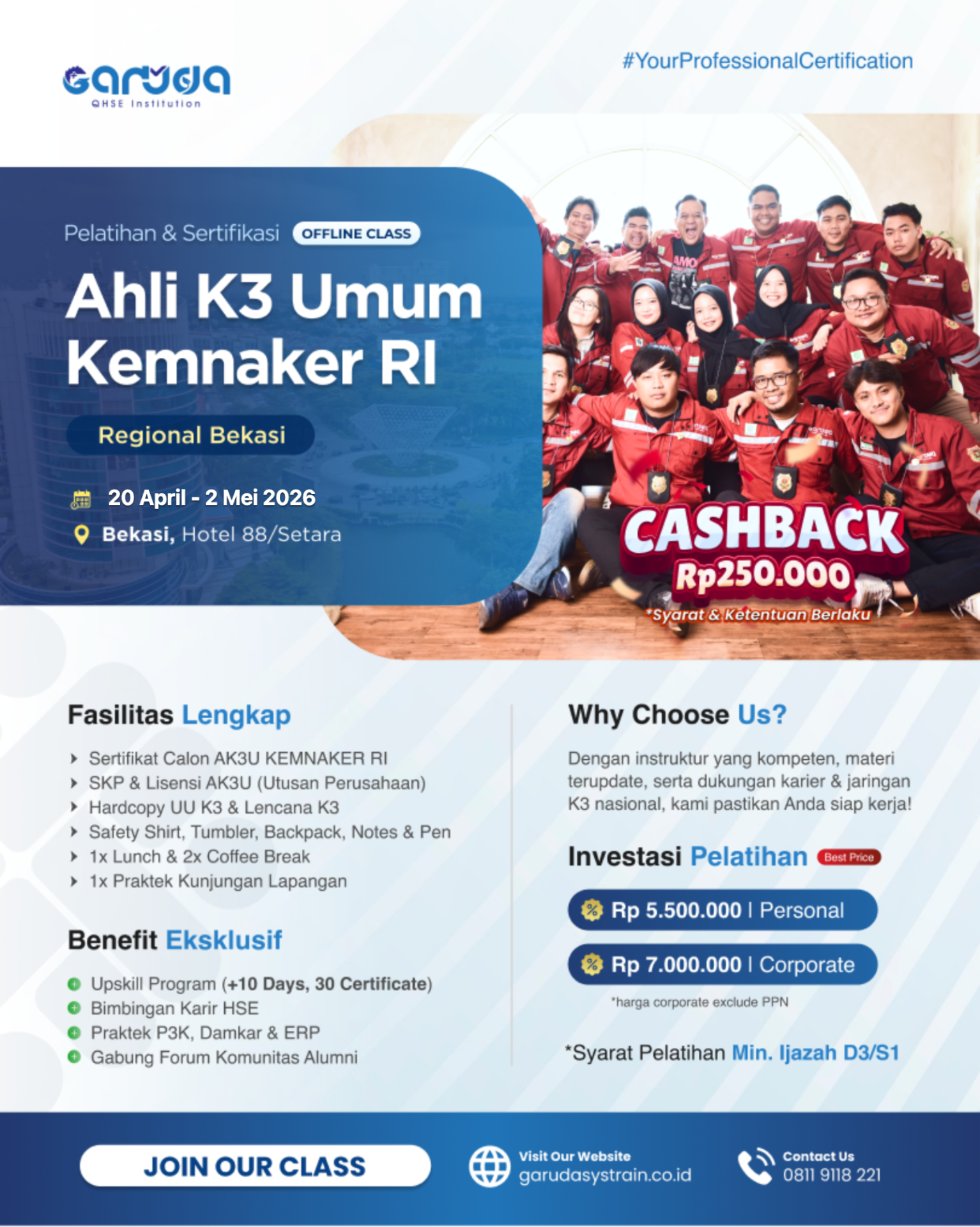 Jadwal Pelatihan Ahli K3 Umum KEMNAKER RI Bekasi Update 23.02.2026