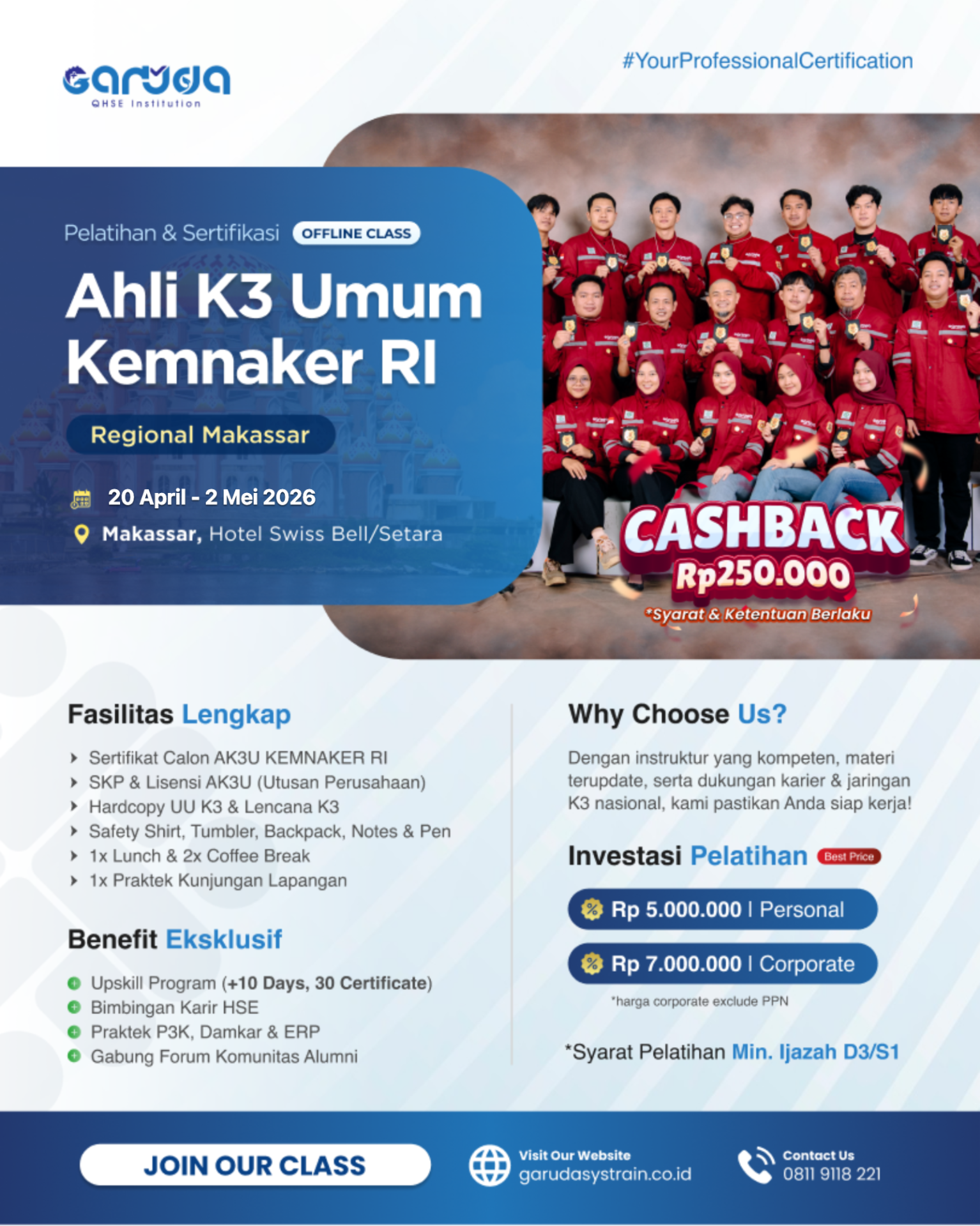 Jadwal Pelatihan Ahli K3 Umum KEMNAKER RI Makassar Update 23.02.2026