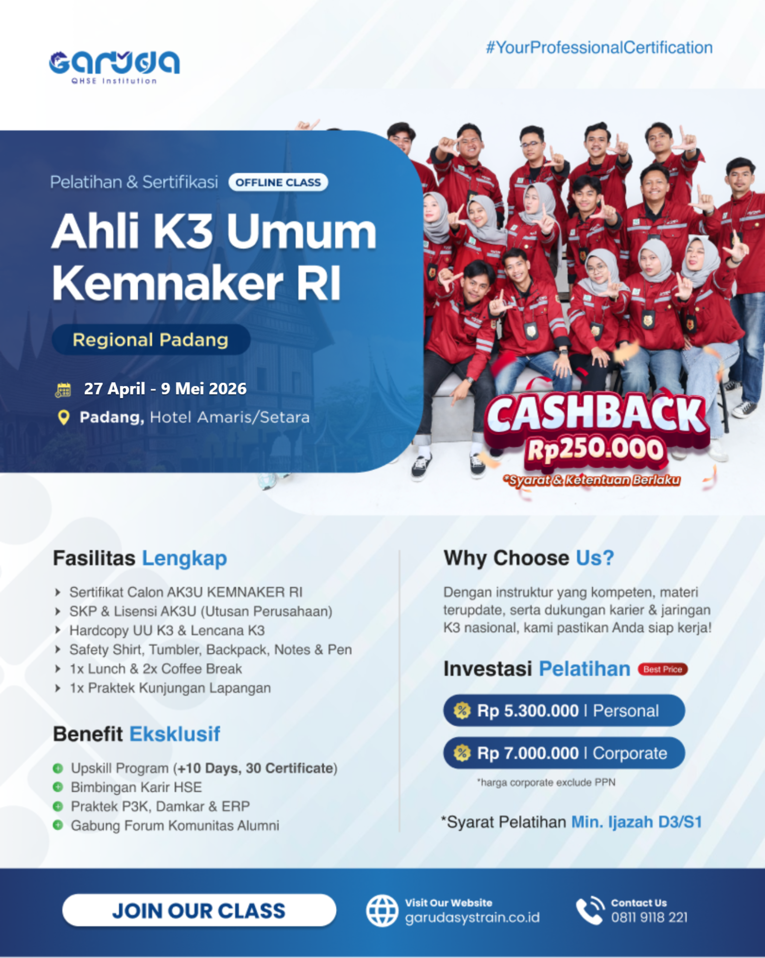 Jadwal Pelatihan Ahli K3 Umum KEMNAKER RI Padang Update 24.02.2026